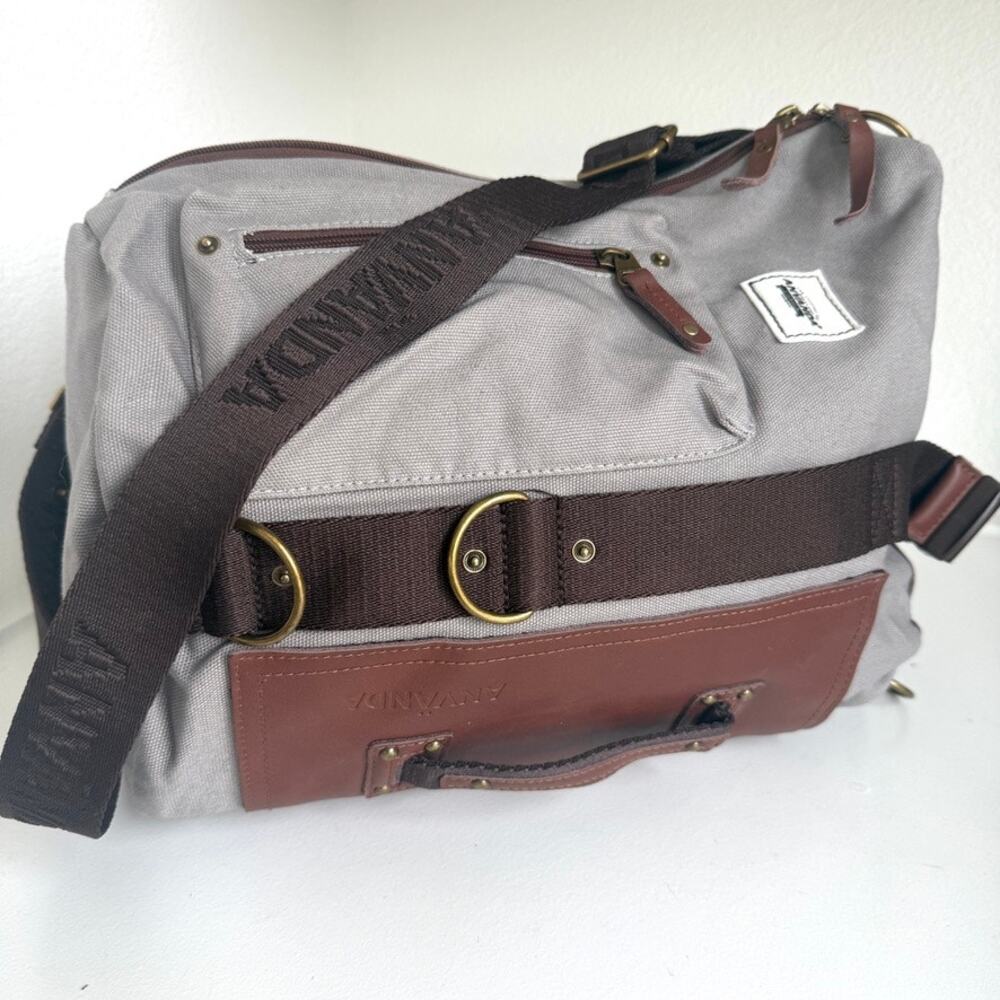 ANVÄNDA Stockholm‎ No.8732 Travel Messenger Bag Gray Brown Leather Canvas Unisex